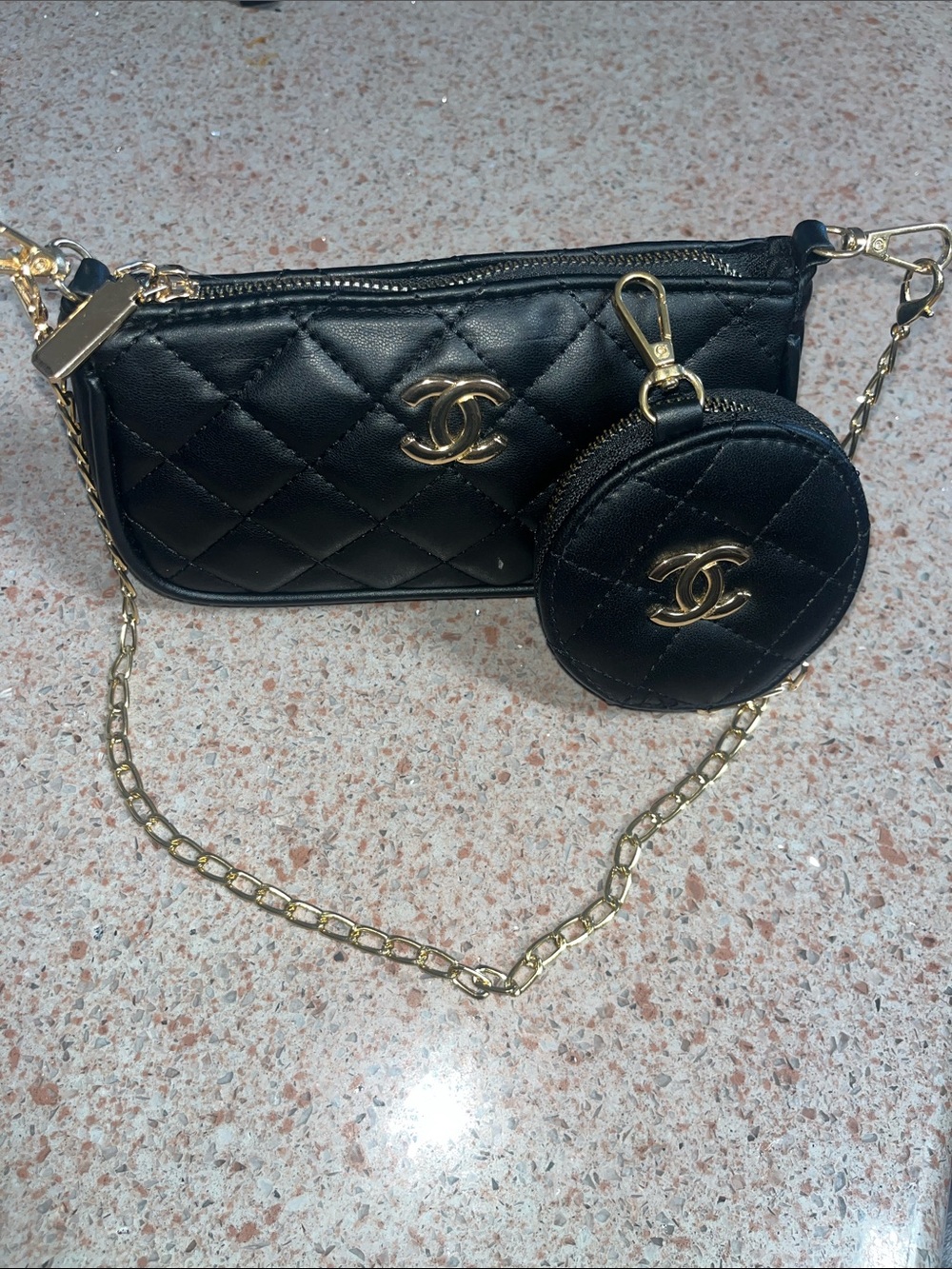 Black Quilted Crossbody with Coin Pouch